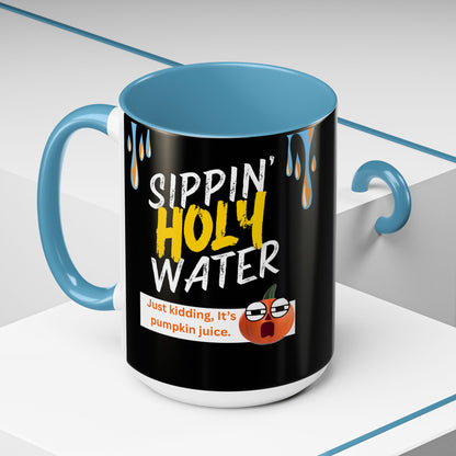 Sippin' Holy Water Coffee Mug, Funny Pumpkin Juice Mug, Halloween Coffee Cup, Unique Gift for Fall, Cute Office Mug, Quirky Kitchenware