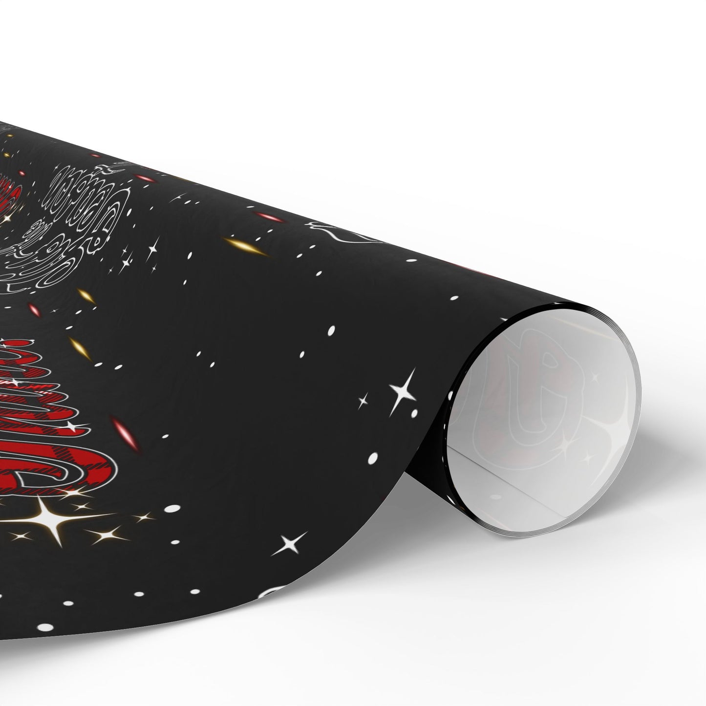 Wrapping Paper Roll — Black Space Pattern with Red 'Ho Ho Ho' Holiday Design