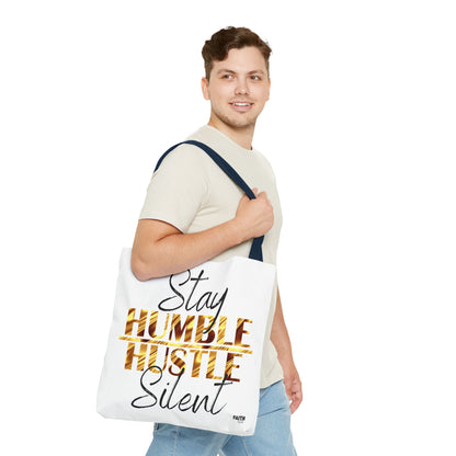 FaithStyles Stay Humble Hustle Silent Tote Bag — Motivational Leopard Print Canvas Tote