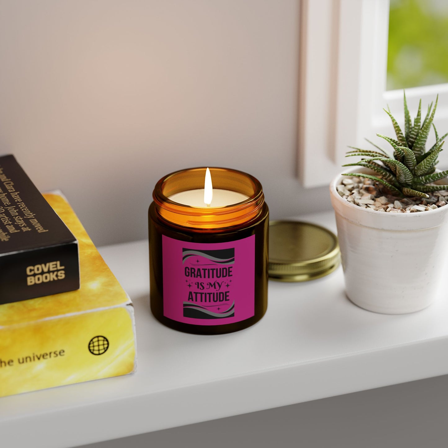"GRATITUDE IS ATTITUDE" Scented Candles, Coconut Apricot Wax (4oz, 9oz)