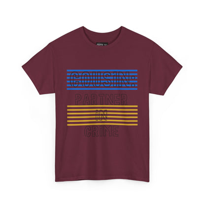 Cousins Partner in Crime Tee | Unisex Heavy Cotton T-Shirt for Family Gatherings, Cousin's Day, Gift for Cousins, Comfortable Casual Wear