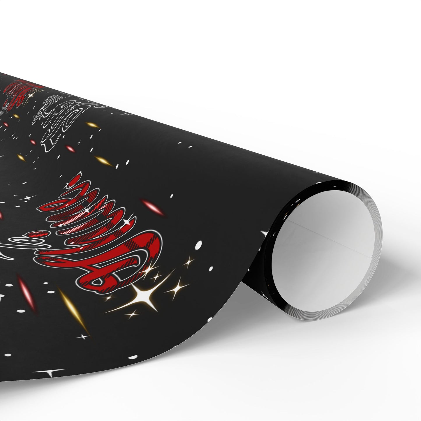 Wrapping Paper Roll — Black Space Pattern with Red 'Ho Ho Ho' Holiday Design