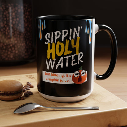 Sippin' Holy Water Coffee Mug, Funny Pumpkin Juice Mug, Halloween Coffee Cup, Unique Gift for Fall, Cute Office Mug, Quirky Kitchenware