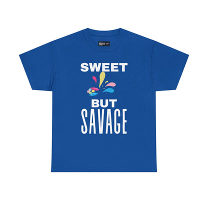 Sweet but Savage Grandma Cotton Tee | Fun Gift for Trendsetters, Everyday Wear, Birthday Party, and Casual Outings