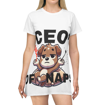wOMEN' S Comfy Dog-Themed T-Shirt Dress, Perfect for Lounging, Gift for Dog Lovers, Cute Sleepwear, Relaxed Style, Fun Nap Time Outfit