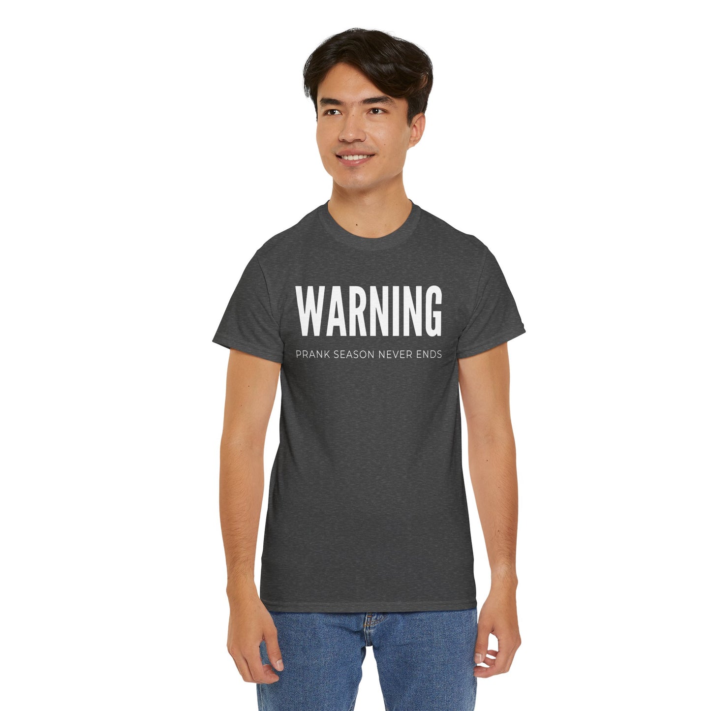 Warning Prank Season Unisex Heavy Cotton Tee | Fun Gift, Casual Wear, Comedy Merchandise, Birthday Gift, Prankster Shirt