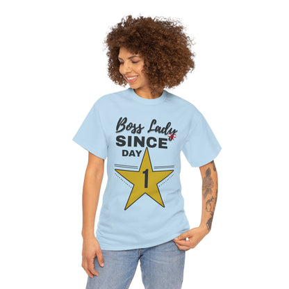 Boss Lady Since Day 1 Tee - Unisex Heavy Cotton Shirt, Perfect for Bosses, Gifts, Celebrations, Fun Occasions, Casual Wear