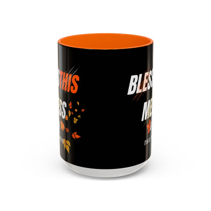 Bless This Mess Coffee Mug, Autumn Mug, Funny Mug Gift, Black Ceramic Mug, Fall Coffee Cup