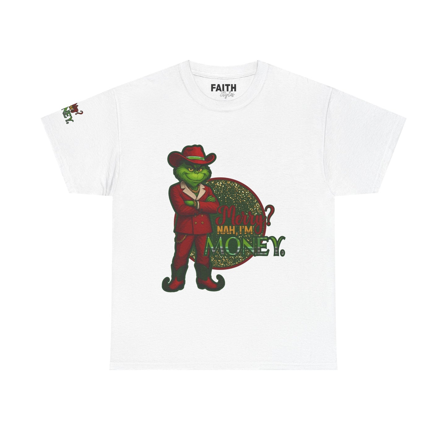 Grinch Inspired in Red Suit Tee — "Nah, I’m Money" Christmas Graphic T-Shirt