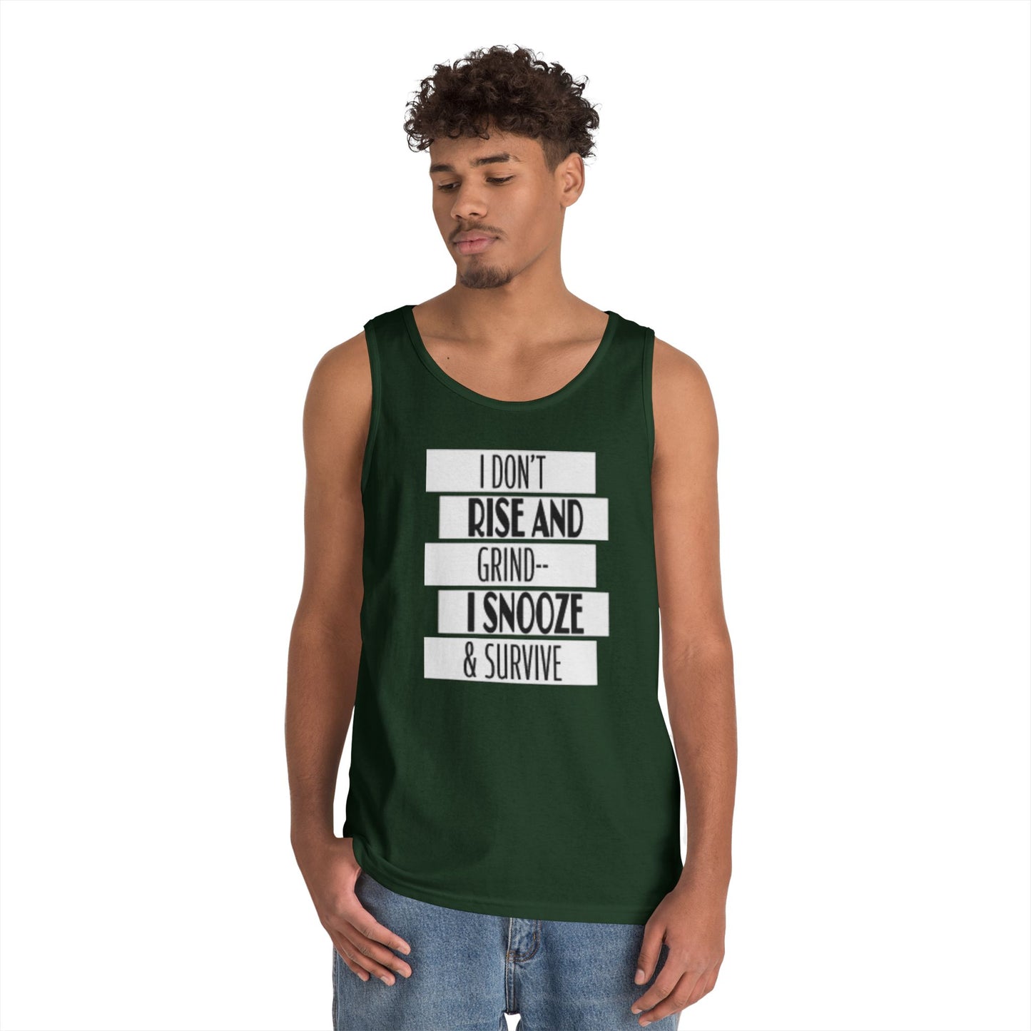 Heavy Cotton Tank Top with "I Don't Rise and Grind - I Snooze & Survive" Design - Relaxed Vibe, Perfect for Lazy Days, Gift for [...]