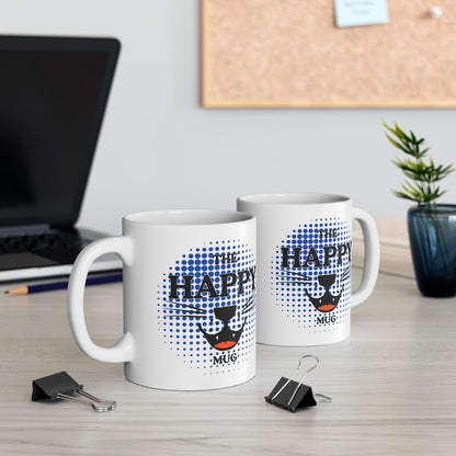 FaithStyles Ceramic Mug — "Happy Mug" Blue Halftone Coffee Cup (11oz & 15oz)