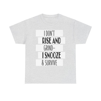 Funny Snooze Survival Tee for Lazy Days, Male's Cotton T-Shirt, Gift for Coffee Lovers, Sleepyhead Apparel, Relaxed Lifestyle Top