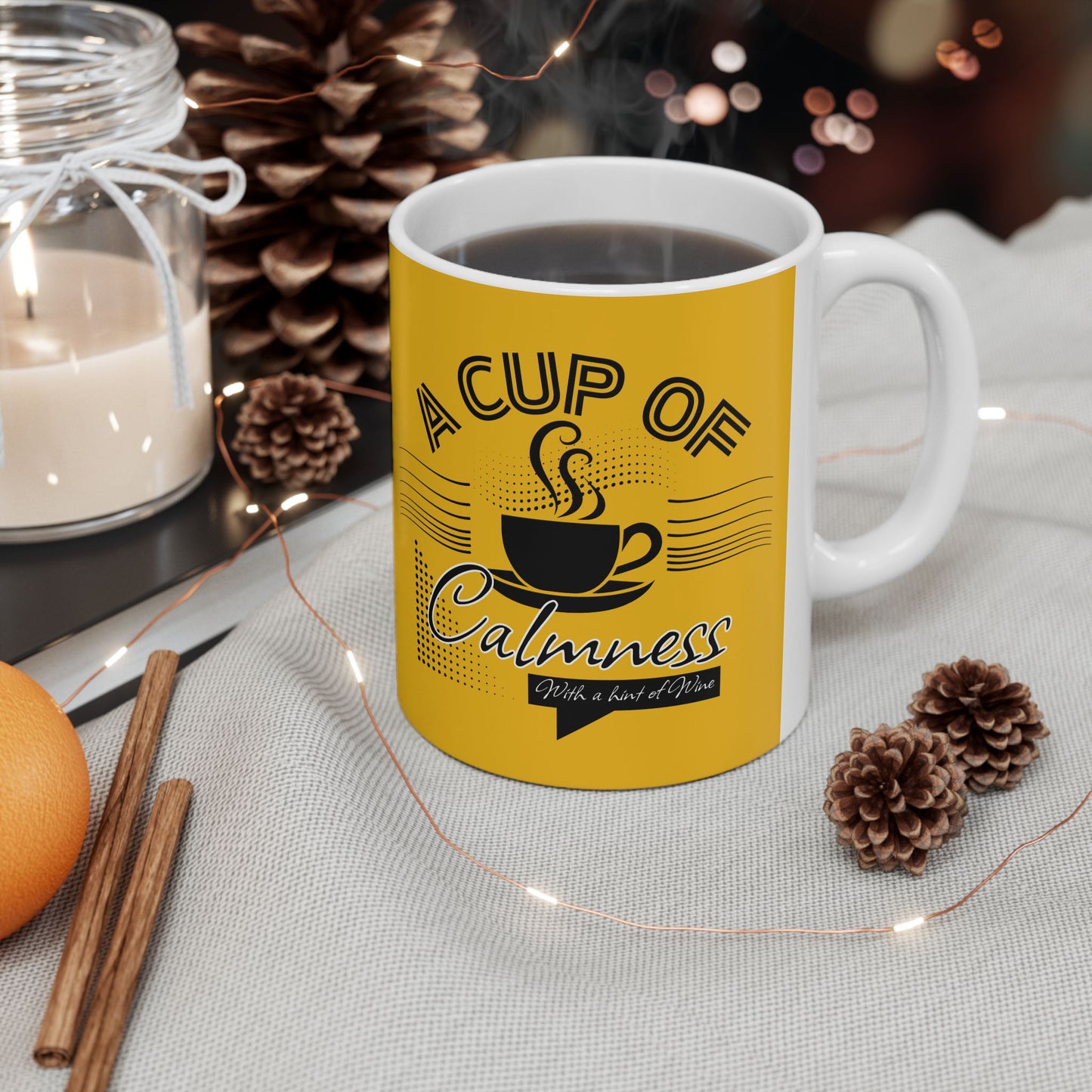 FaithStyles Coffee Lover Ceramic Mug — "A Cup of Calmness" Inspirational Yellow Coffee Mug (11oz, 15oz)