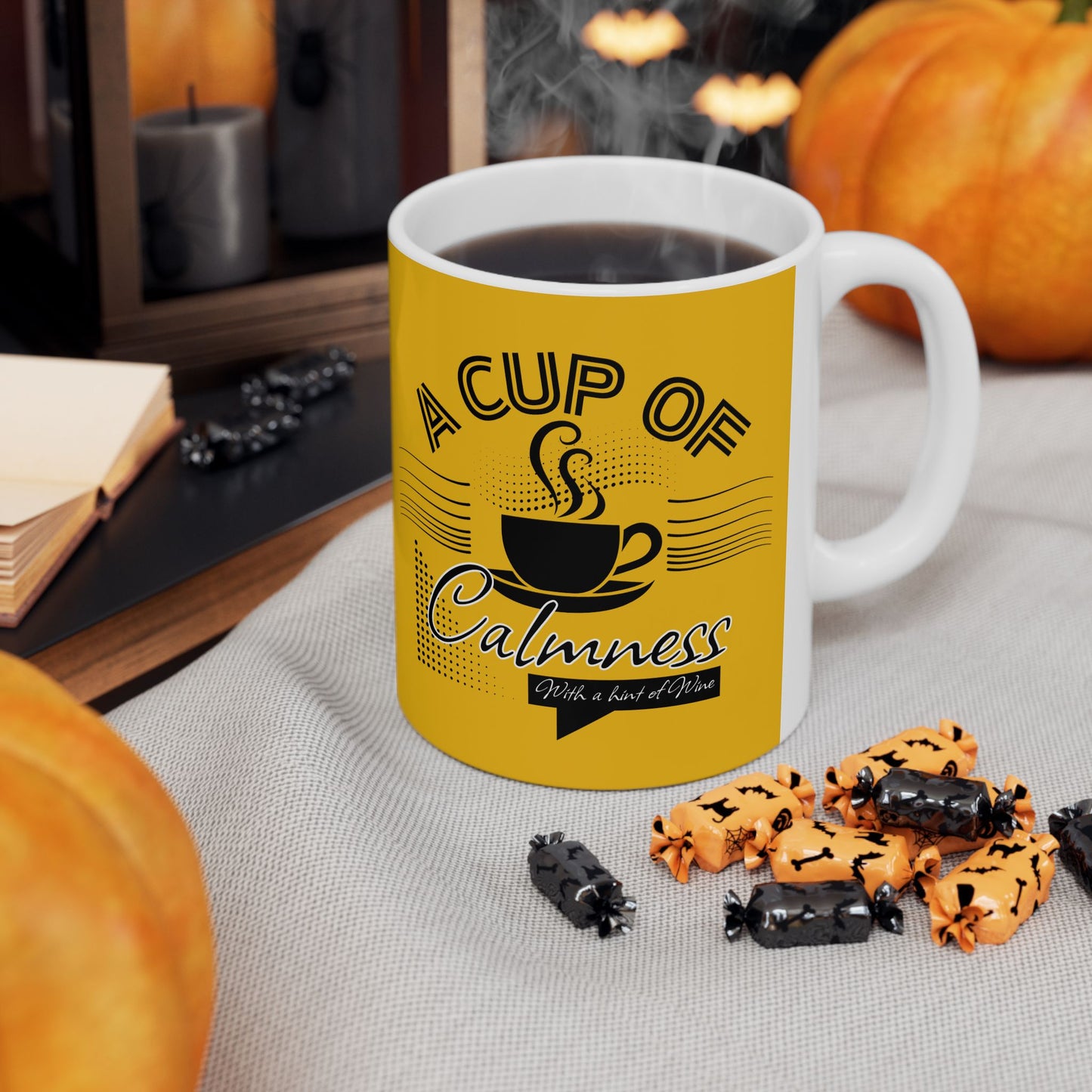FaithStyles Coffee Lover Ceramic Mug — "A Cup of Calmness" Inspirational Yellow Coffee Mug (11oz, 15oz)
