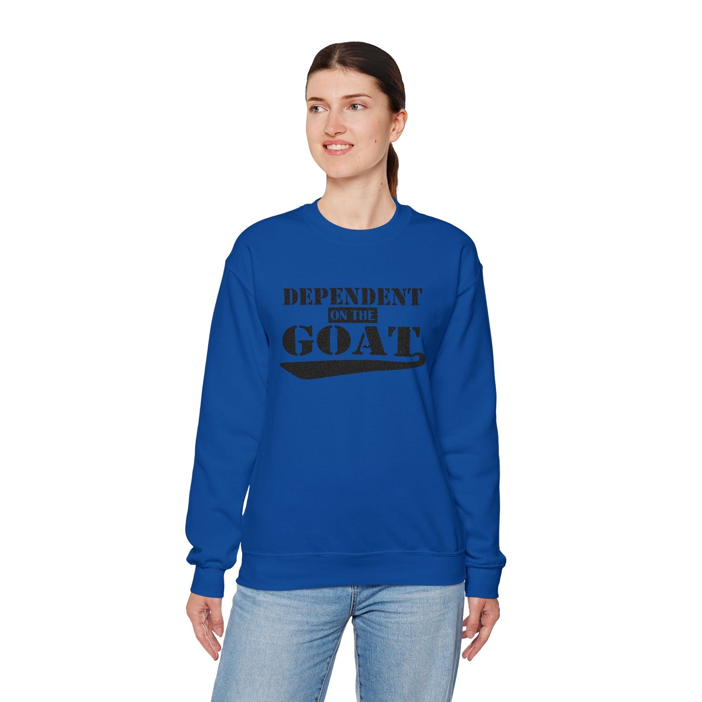 NEW FaithStyles Embroidery Dependent on the GOAT Sweatshirt — Funny Goat Lover Crewneck