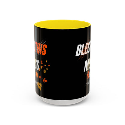 Bless This Mess Coffee Mug, Autumn Mug, Funny Mug Gift, Black Ceramic Mug, Fall Coffee Cup