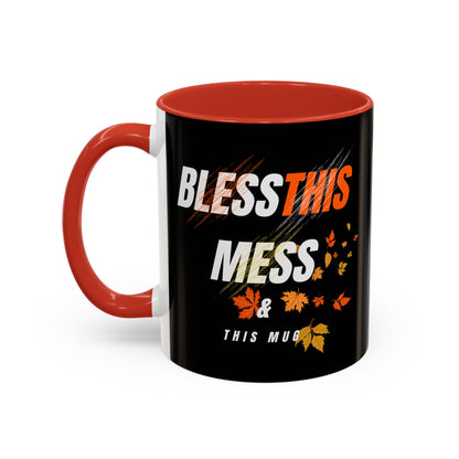 Bless This Mess Coffee Mug, Autumn Mug, Funny Mug Gift, Black Ceramic Mug, Fall Coffee Cup