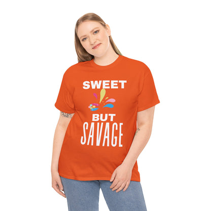 Sweet but Savage Grandma Cotton Tee | Fun Gift for Trendsetters, Everyday Wear, Birthday Party, and Casual Outings