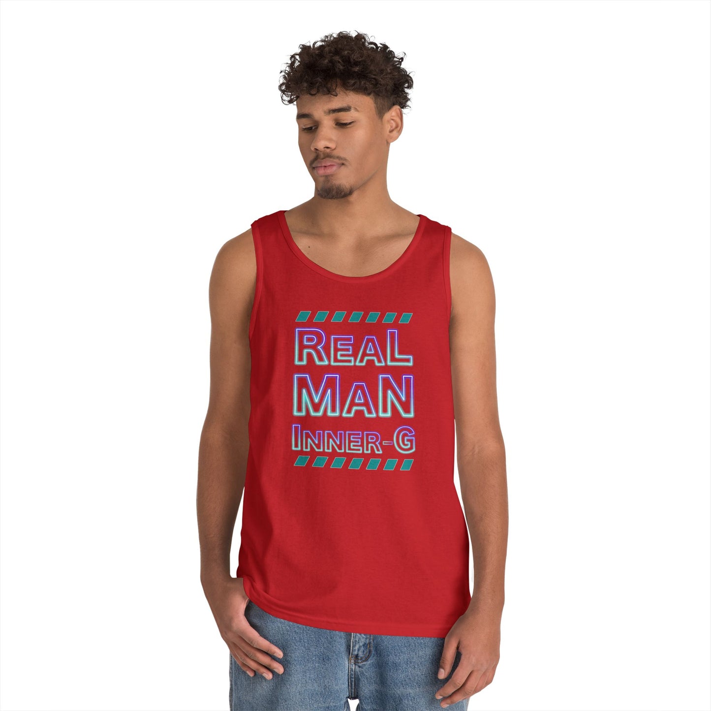 Real Man Inner G Unisex Heavy Cotton Tank Top, Motivational Gym Wear, Summer Fashion, Casual Outift, Gift for Him, Inspirational Tank