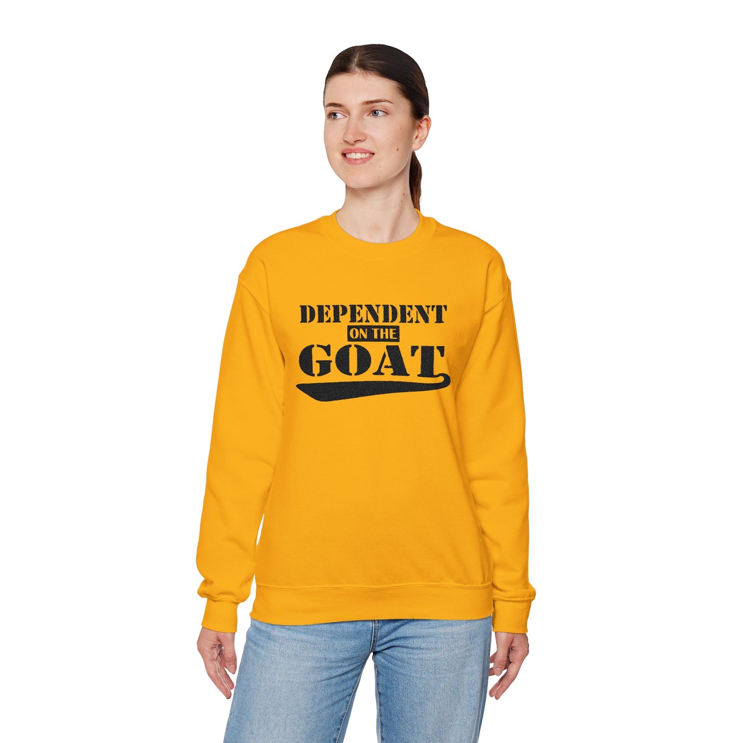 NEW FaithStyles Embroidery Dependent on the GOAT Sweatshirt — Funny Goat Lover Crewneck