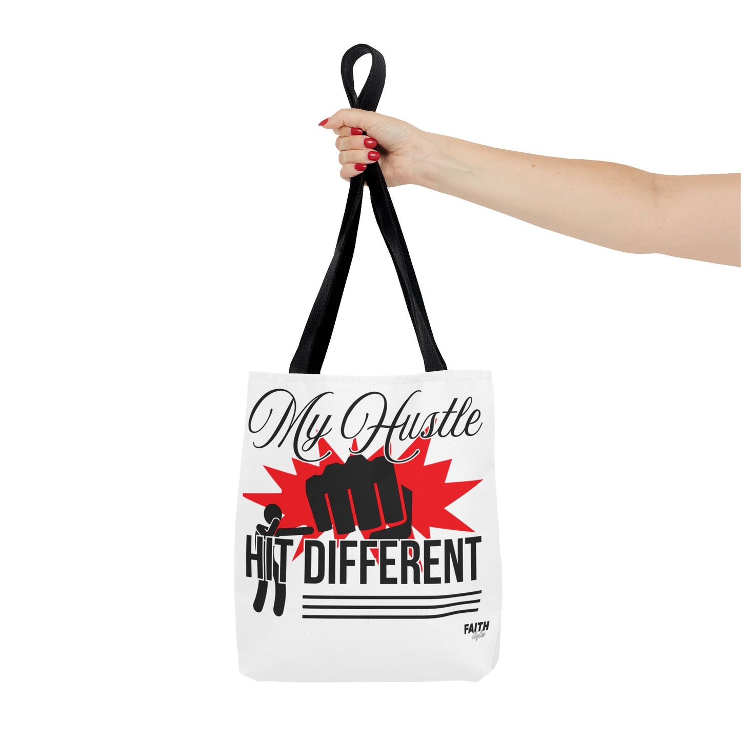 FaithStyles Motivational 'My Hustle, Hit Different' Graphic Tote Bag