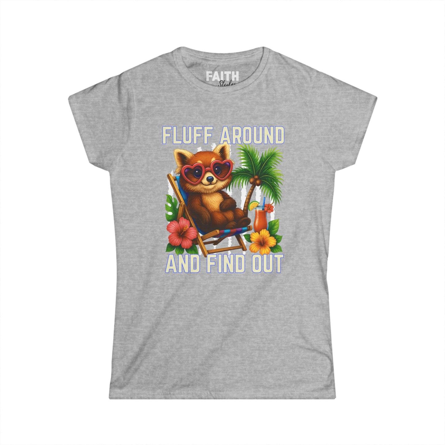 Charming Cat Themed Women's Softstyle Tee | Summer Vibes T-Shirt, Cute Cat Top, Beachy Fun Shirt, Gift for Cat Lovers, Relaxed Wear