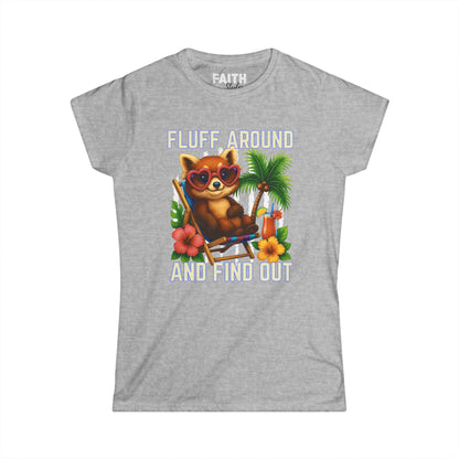 Charming Cat Themed Women's Softstyle Tee | Summer Vibes T-Shirt, Cute Cat Top, Beachy Fun Shirt, Gift for Cat Lovers, Relaxed Wear