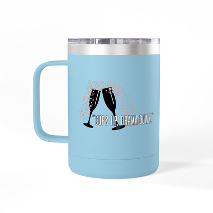 Celebratory Coffee Mug Tumbler, Cheers Gift for Friends, 15oz Drinkware for Parties, Birthdays, Wedding, Fun Gatherings