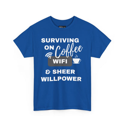 Surviving on Coffee Tee - Unisex Heavy Cotton Shirt, Funny Gift for Coffee Lovers, Perfect for Everyday Wear, Birthday & Holidays