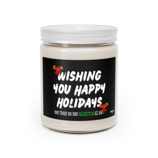 Holiday Soy Candle — "Wishing You Happy Holidays" 9oz Scented Jar
