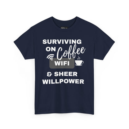 Surviving on Coffee Tee - Unisex Heavy Cotton Shirt, Funny Gift for Coffee Lovers, Perfect for Everyday Wear, Birthday & Holidays
