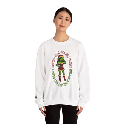 Holiday Goblin Girl Crewneck Sweatshirt — 'Favorite Snack' Christmas Sweatshirt