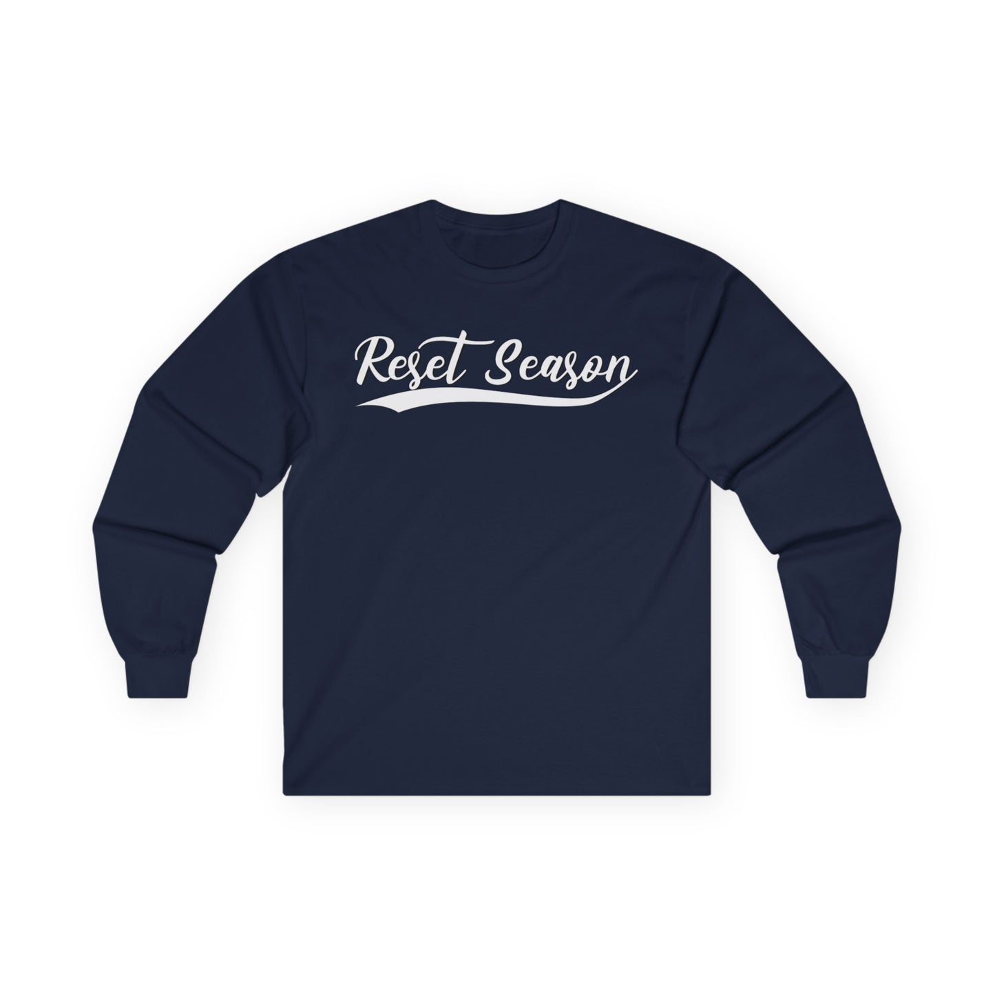 Long Sleeve Tee — "Reset Season" Script Graphic
