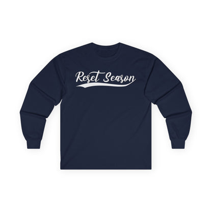 Long Sleeve Tee — "Reset Season" Script Graphic