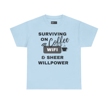 Surviving on Coffee Tee - Unisex Heavy Cotton Shirt, Funny Gift for Coffee Lovers, Perfect for Everyday Wear, Birthday & Holidays