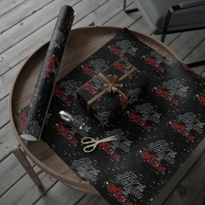 Wrapping Paper Roll — Black Space Pattern with Red 'Ho Ho Ho' Holiday Design