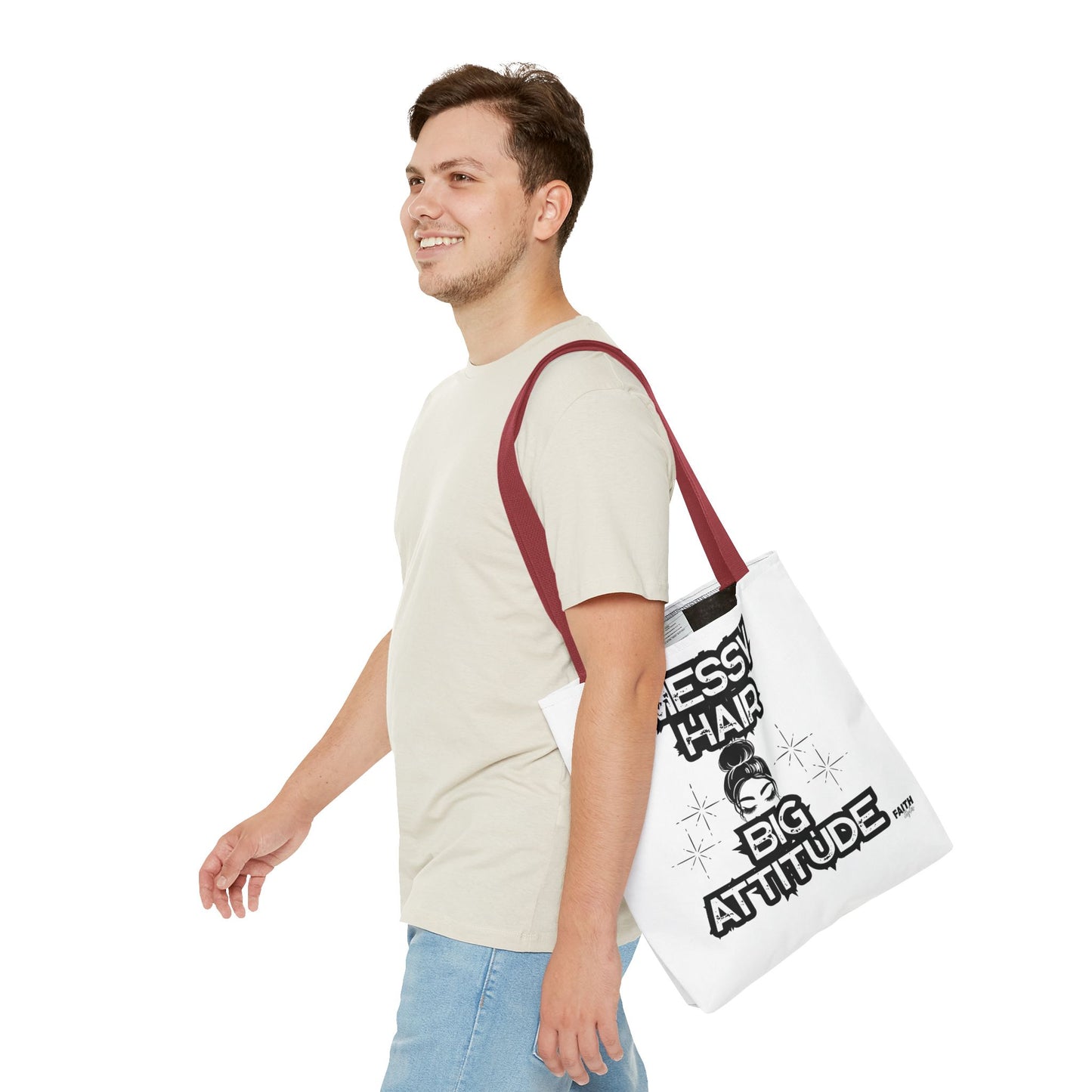 FaithStyles Tote Bag — "Messy Hair Big Attitude" Graphic Tote for Stylish Women