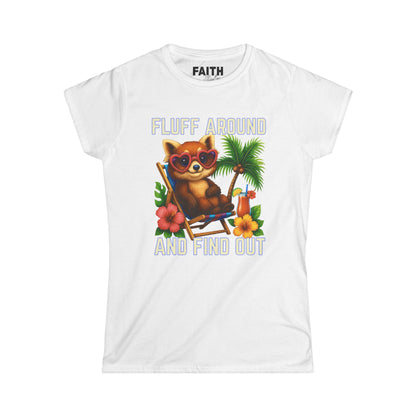 Charming Cat Themed Women's Softstyle Tee | Summer Vibes T-Shirt, Cute Cat Top, Beachy Fun Shirt, Gift for Cat Lovers, Relaxed Wear