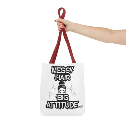FaithStyles Tote Bag — "Messy Hair Big Attitude" Graphic Tote for Stylish Women