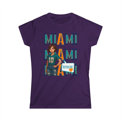 Miami Dolphins Women’s Softstyle Tee - Casual Sportswear, Game Day Outfit, Fan Apparel, Gift for Her, Miami Football Shirt
