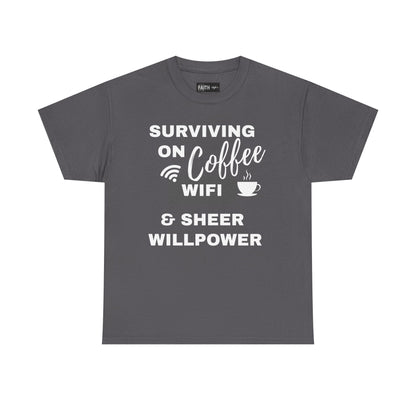 Surviving on Coffee Tee - Unisex Heavy Cotton Shirt, Funny Gift for Coffee Lovers, Perfect for Everyday Wear, Birthday & Holidays