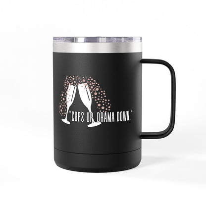 Celebratory Coffee Mug Tumbler, Cheers Gift for Friends, 15oz Drinkware for Parties, Birthdays, Wedding, Fun Gatherings
