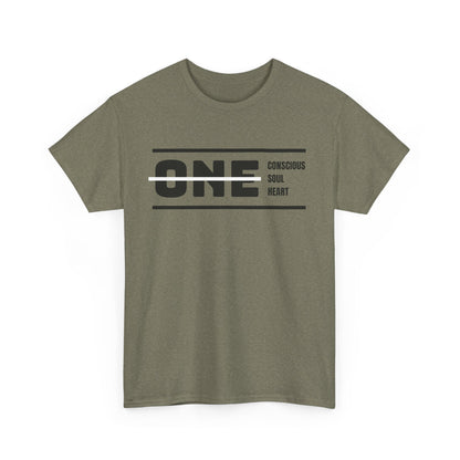 Male's Heavy Cotton Tee - 'ONE' Conscious Soul Heart | Casual Apparel, Gift for Mindfulness, Inspirational Wear, Summer Tee, Everyday Style