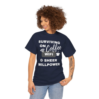 Surviving on Coffee Tee - Unisex Heavy Cotton Shirt, Funny Gift for Coffee Lovers, Perfect for Everyday Wear, Birthday & Holidays