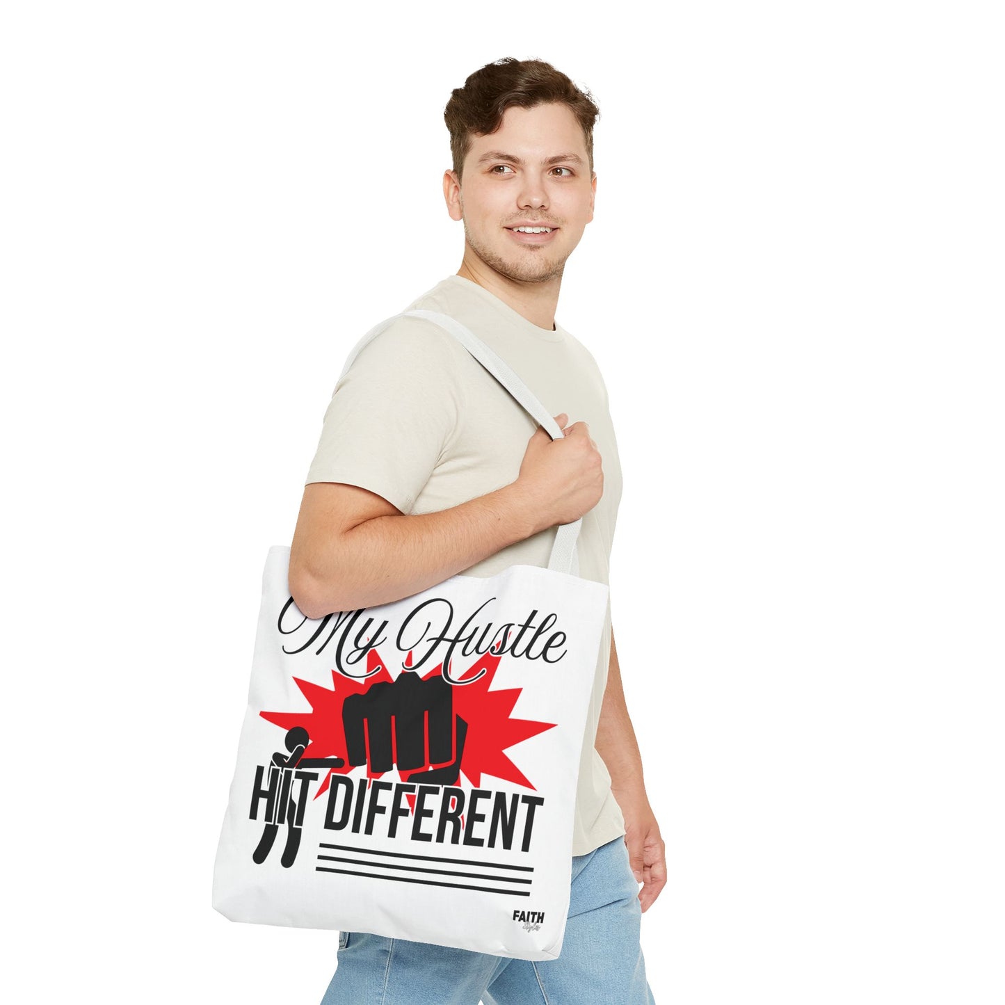 FaithStyles Motivational 'My Hustle, Hit Different' Graphic Tote Bag