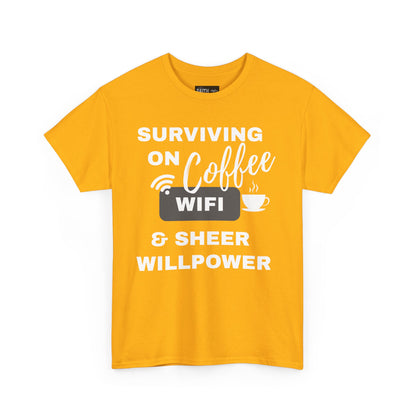 Surviving on Coffee Tee - Unisex Heavy Cotton Shirt, Funny Gift for Coffee Lovers, Perfect for Everyday Wear, Birthday & Holidays