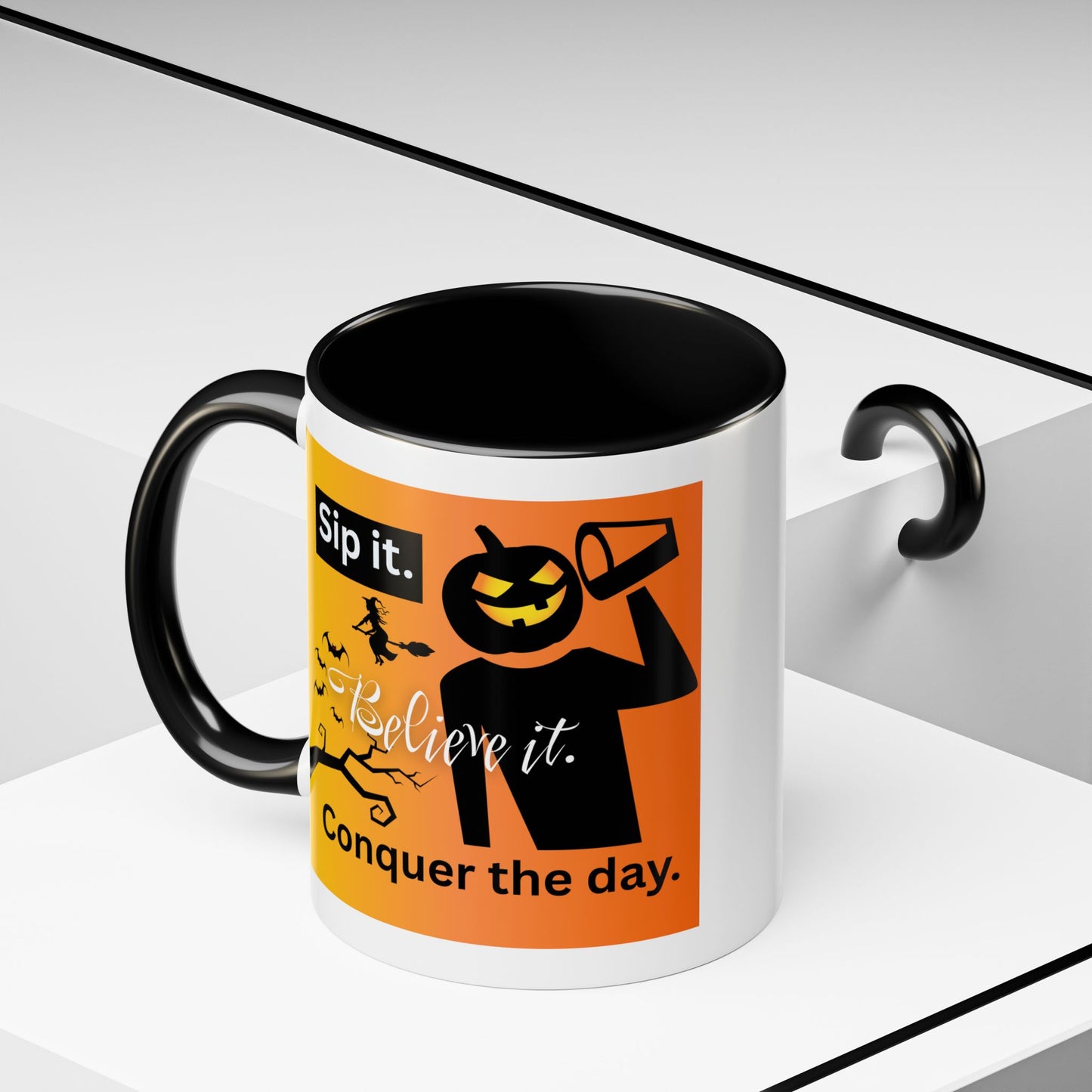 Halloween-Themed Coffee Mug, Sip It Believe It Conquer the Day, Fall Decor, Gift for Pumpkin Lovers, Autumn Kitchenware