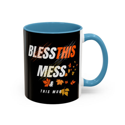 Bless This Mess Coffee Mug, Autumn Mug, Funny Mug Gift, Black Ceramic Mug, Fall Coffee Cup