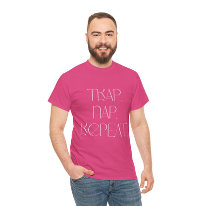 Unisex Heavy Cotton Tee - 'Trap. Nap. Repeat.' Motivational Shirt for Relaxation and Leisure