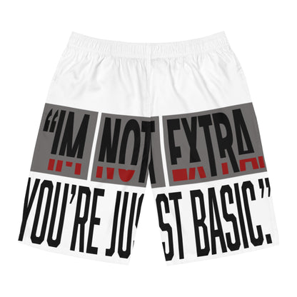 Board Shorts - 'I’m Not Extra, You’re Just Basic' AOP, Beachwear, Summer Apparel, Casual Swim Trunks, Gift for Him, Funny Swim Shorts
